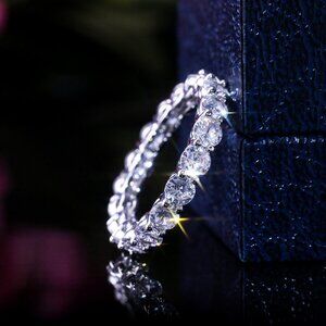 "925 Sterling Silver Plated Clear Eternity Wedding/Engagement Ring, UNVN12108